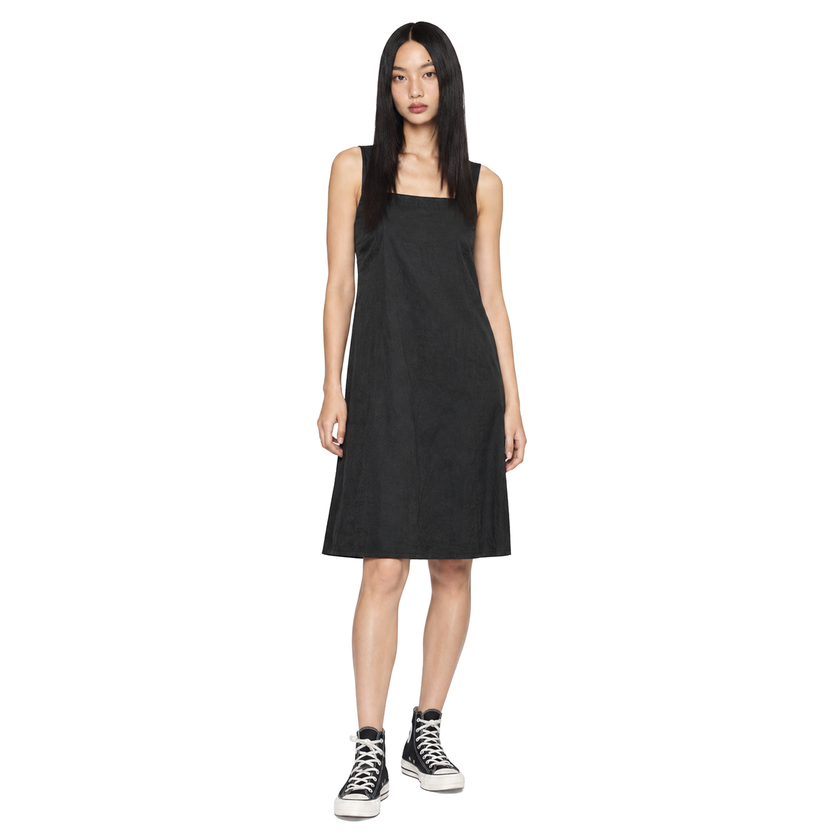 Square Neck Relaxed Dress - Black