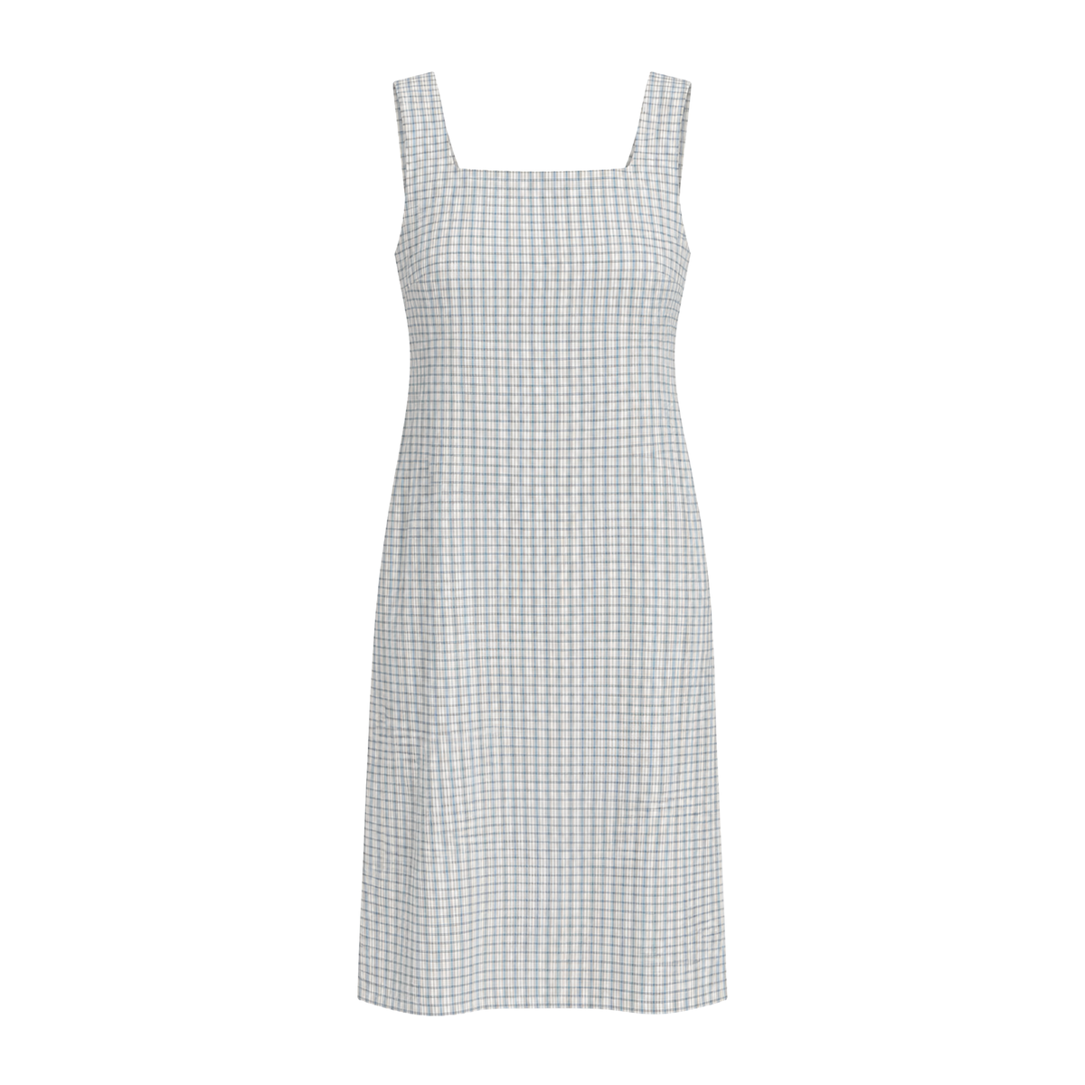 Square Neck Relaxed Dress- Blue check