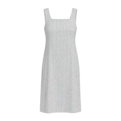 Square Neck Relaxed Dress- Blue check