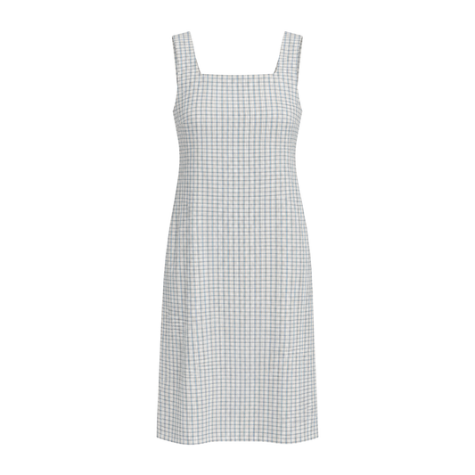 Square Neck Relaxed Dress- Blue check