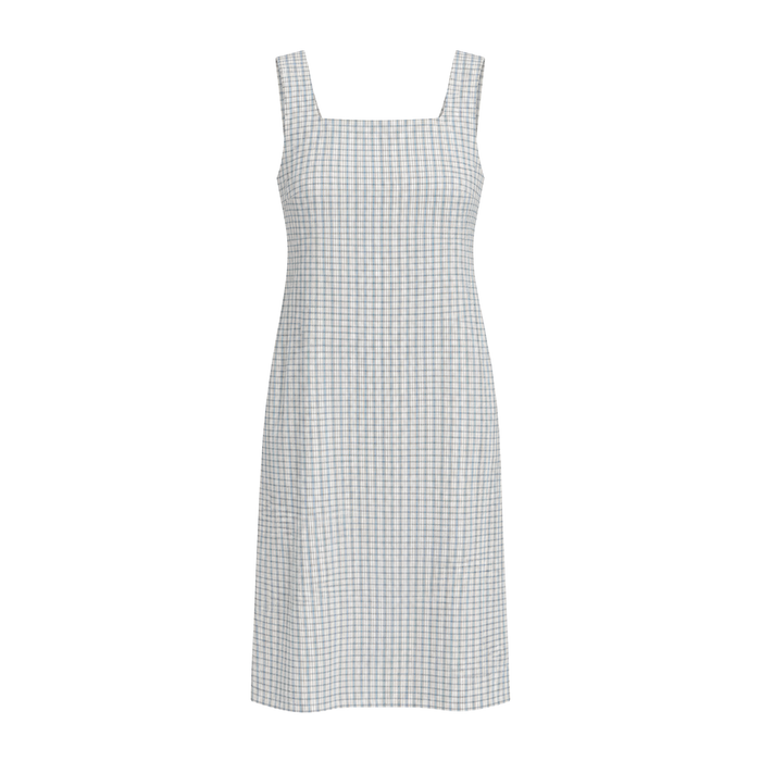 Square Neck Relaxed Dress- Blue check