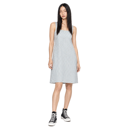 Square Neck Relaxed Dress- Blue check