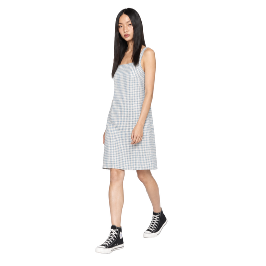 Square Neck Relaxed Dress- Blue check