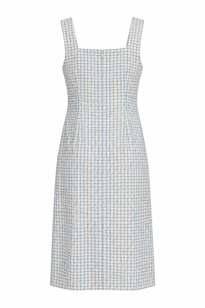 Square Neck Relaxed Dress- Blue check